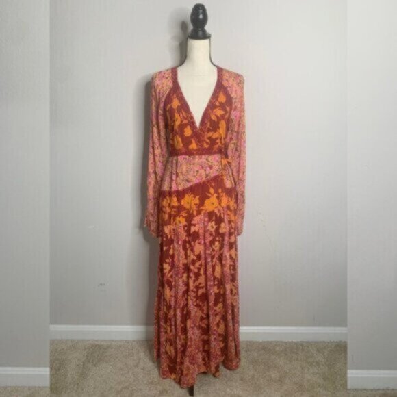 NWT Free People Tilda Boho Long Sleeve Maxi Wrap Dress - Picture 3 of 14